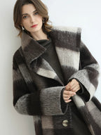 COCOBELLA Brushed Wool Blend Thick Midlength Loose Fit British Plaid Single Breasted Coats