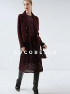 COCOBELLA Burgundy Double Breasted Knit Short Length Straight Fit Office Lapel Blazers