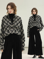 COCOBELLA Checked Wool Blend Button Pocket Straight Fit Office Women Long Sleeve Shirts