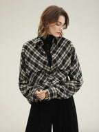 COCOBELLA Checked Wool Blend Button Pocket Straight Fit Office Women Long Sleeve Shirts