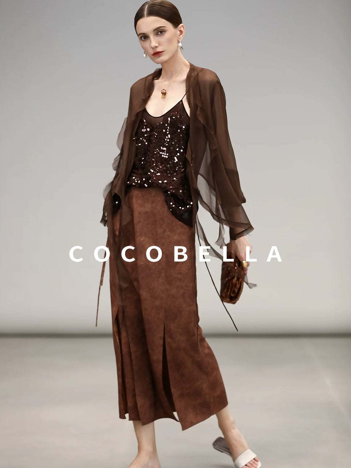 COCOBELLA Chiffon Ruffle Slim Fit Long Sleeve Ladylike Commuter Cardigan Women Shirts
