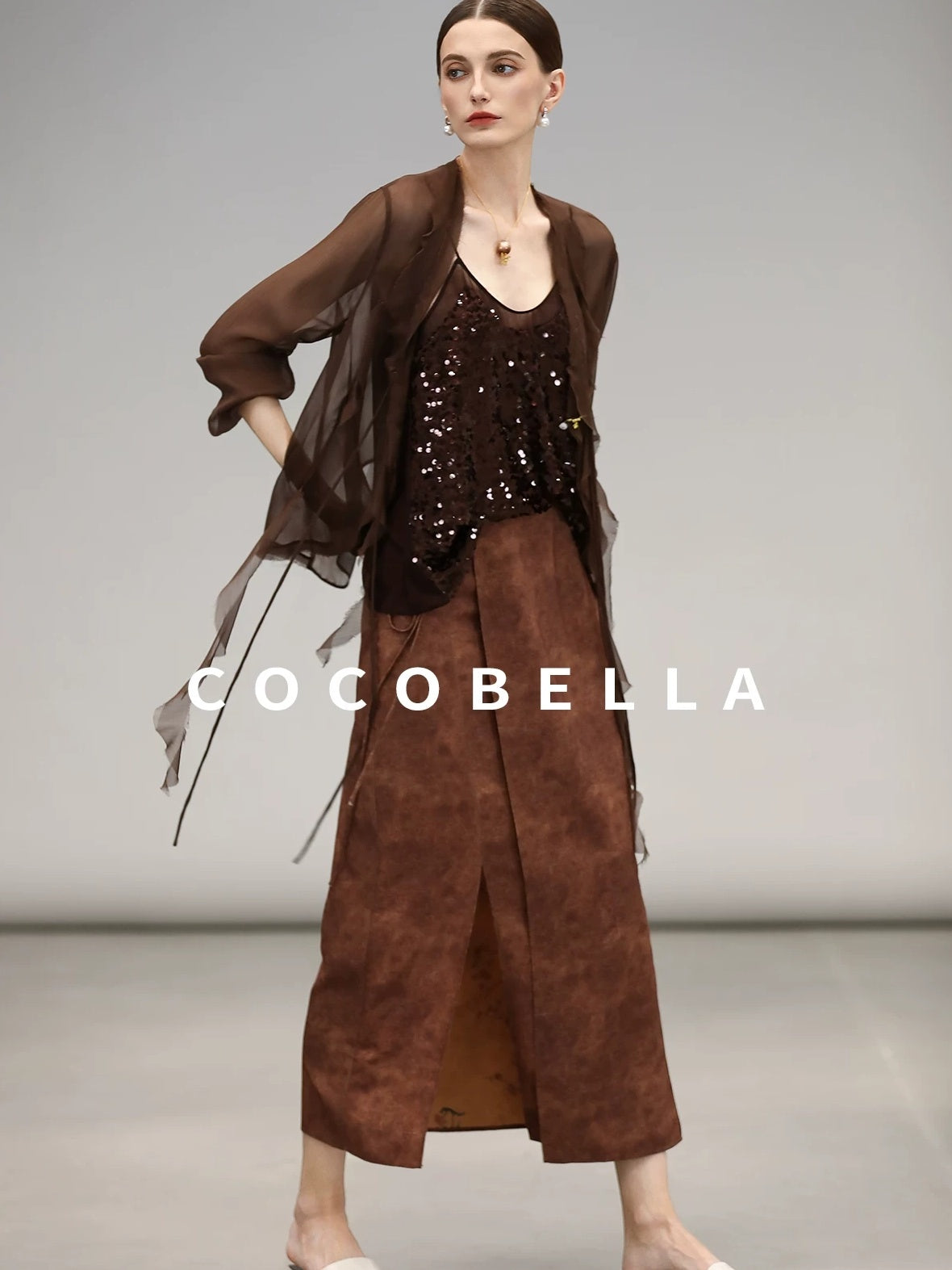 COCOBELLA Chiffon Ruffle Slim Fit Long Sleeve Ladylike Commuter Cardigan Women Shirts