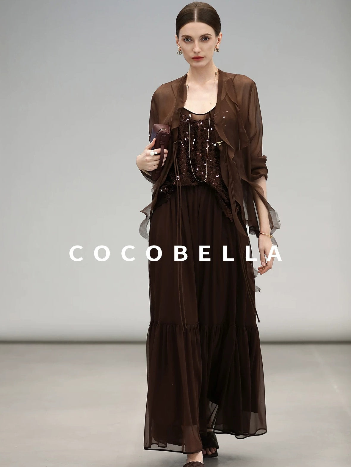 COCOBELLA Chiffon Ruffle Slim Fit Long Sleeve Ladylike Commuter Cardigan Women Shirts