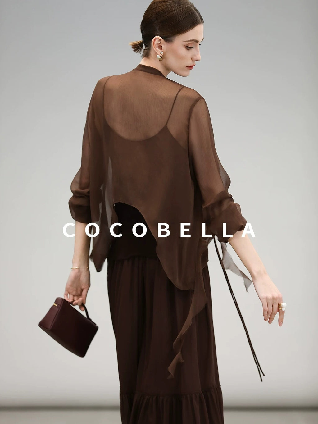 COCOBELLA Chiffon Ruffle Slim Fit Long Sleeve Ladylike Commuter Cardigan Women Shirts