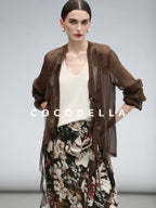 COCOBELLA Chiffon Ruffle Slim Fit Long Sleeve Ladylike Commuter Cardigan Women Shirts