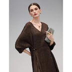 COCOBELLA_Chinese_Jacquard_V_Neck_A_Line_Tassel_Frog_Button_Cinched_Waist_Viscose_Dresses_MISSTT
