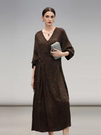 COCOBELLA Chinese Jacquard V Neck A Line Tassel Frog Button Cinched Waist Viscose Dresses