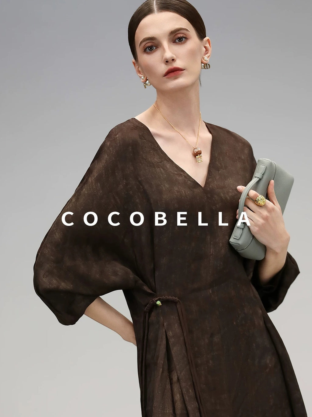 COCOBELLA Chinese Jacquard V Neck A Line Tassel Frog Button Cinched Waist Viscose Dresses