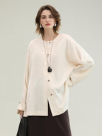 COCOBELLA Chinese Loose Button Long Sleeve Round Neck Midlength Casual Work T-Shirts