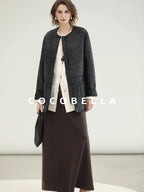 COCOBELLA Chinese Loose Button Long Sleeve Round Neck Midlength Casual Work T-Shirts