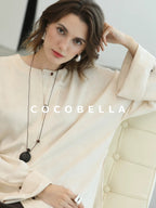 COCOBELLA Chinese Loose Button Long Sleeve Round Neck Midlength Casual Work T-Shirts