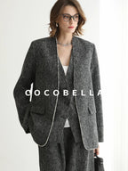 COCOBELLA Collarless Frayed Hem Office Straight Fit Single Button Women Work Blazers