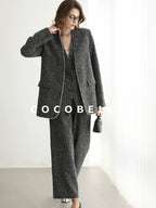 COCOBELLA Collarless Frayed Hem Office Straight Fit Single Button Women Work Blazers