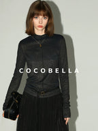 COCOBELLA Comfort Stretch Slim Fit High Neck Long Sleeve Seam Detail Women Office Shirts