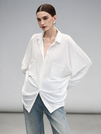 COCOBELLA Commuter Button Pocket Loose Fit Batwing Sleeve Collared Women Office Shirts