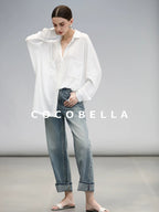 COCOBELLA Commuter Button Pocket Loose Fit Batwing Sleeve Collared Women Office Shirts