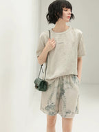 COCOBELLA Commuter Pleated Straight Fit Crew Neck Short Sleeve Women Letter Print T-Shirts
