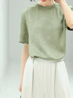 COCOBELLA Commuter Pleated Straight Fit Crew Neck Short Sleeve Women Letter Print T-Shirts