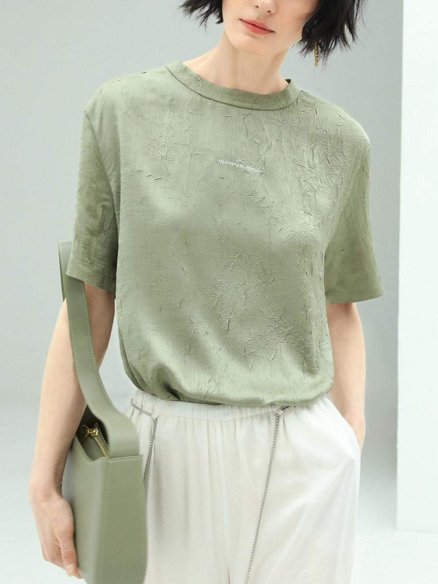 COCOBELLA Commuter Pleated Straight Fit Crew Neck Short Sleeve Women Letter Print T-Shirts