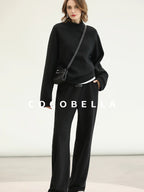 COCOBELLA Cotton Blend Straight Fit Mock Neck Commuter Classic Black Sweatshirts