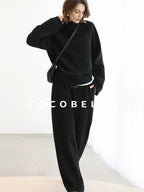 COCOBELLA Cotton Blend Straight Fit Mock Neck Commuter Classic Black Sweatshirts