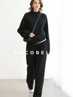 COCOBELLA Cotton Blend Straight Fit Mock Neck Commuter Classic Black Sweatshirts