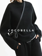 COCOBELLA Cotton Blend Straight Fit Mock Neck Commuter Classic Black Sweatshirts