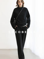 COCOBELLA Cotton Blend Straight Fit Mock Neck Commuter Classic Black Sweatshirts