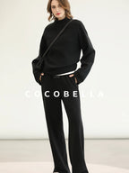 COCOBELLA Cotton Blend Straight Fit Mock Neck Commuter Classic Black Sweatshirts