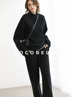COCOBELLA Cotton Blend Straight Fit Mock Neck Commuter Classic Black Sweatshirts