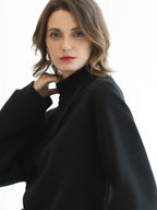 COCOBELLA Cotton Blend Straight Fit Mock Neck Commuter Classic Black Sweatshirts