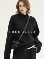 COCOBELLA Cotton Blend Straight Fit Mock Neck Commuter Classic Black Sweatshirts