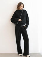 COCOBELLA Cotton Blend Straight Fit Mock Neck Commuter Classic Black Sweatshirts