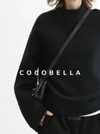 COCOBELLA Cotton Blend Straight Fit Mock Neck Commuter Classic Black Sweatshirts
