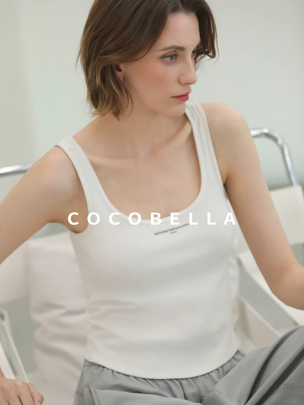 COCOBELLA Cotton Blend Street Slim U Neck Letter Print Women Tank Top Tops