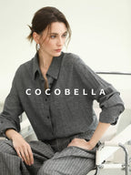 COCOBELLA Cotton Linen Blend Straight Button Collar Women Office Long Sleeve Shirts