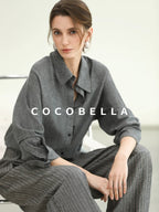 COCOBELLA Cotton Linen Blend Straight Button Collar Women Office Long Sleeve Shirts