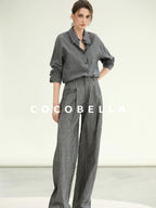 COCOBELLA Cotton Linen Blend Straight Button Collar Women Office Long Sleeve Shirts