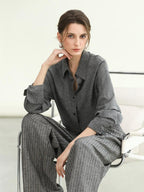 COCOBELLA Cotton Linen Blend Straight Button Collar Women Office Long Sleeve Shirts
