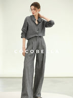 COCOBELLA Cotton Linen Blend Straight Button Collar Women Office Long Sleeve Shirts
