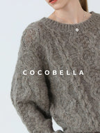 COCOBELLA Cozy Acrylic Wool Blend Commuter Loose Fit Crew Neck Women Oatmeal Gray Sweater