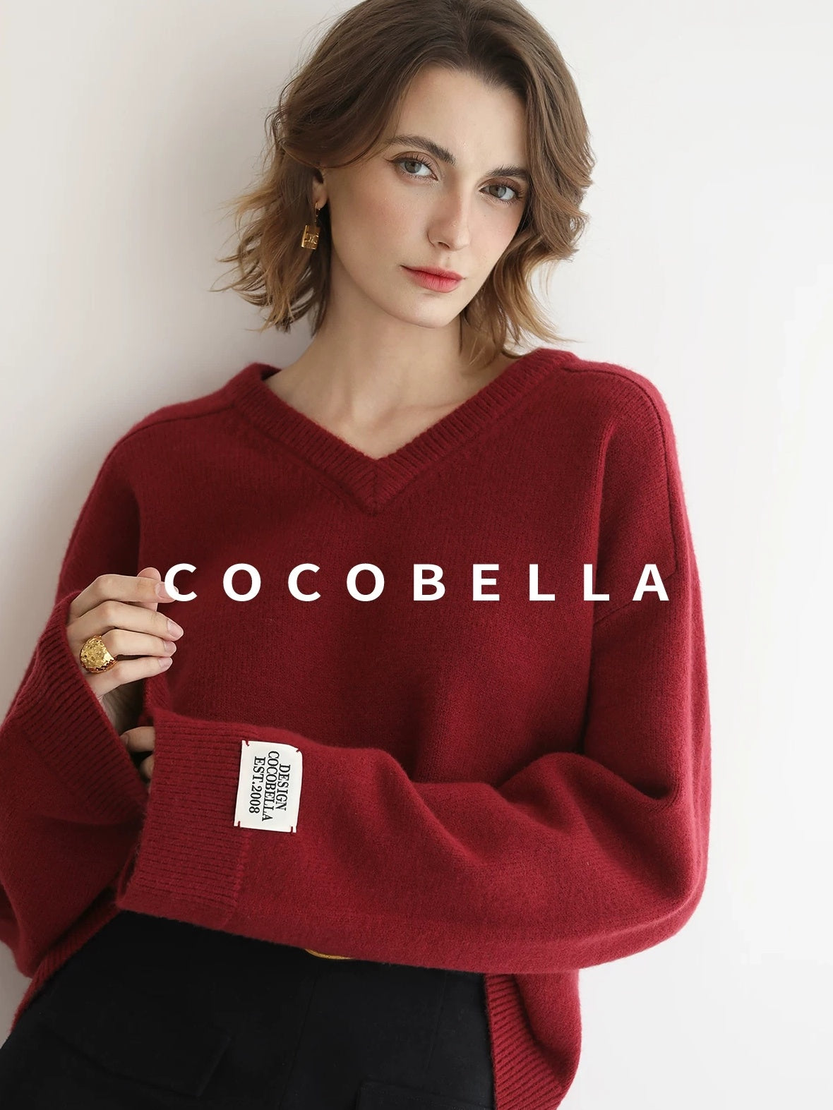 COCOBELLA Cozy Acrylic Wool Blend Relaxed Fit Commuter V Neck Knit Women Sweater