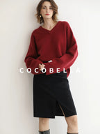 COCOBELLA Cozy Acrylic Wool Blend Relaxed Fit Commuter V Neck Knit Women Sweater