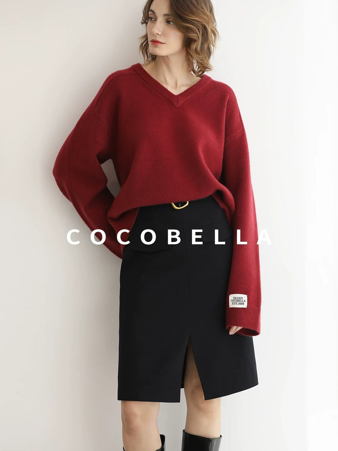 COCOBELLA Cozy Acrylic Wool Blend Relaxed Fit Commuter V Neck Knit Women Sweater