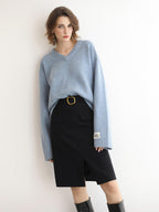 COCOBELLA Cozy Acrylic Wool Blend Relaxed Fit Commuter V Neck Knit Women Sweater