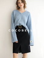 COCOBELLA Cozy Acrylic Wool Blend Relaxed Fit Commuter V Neck Knit Women Sweater
