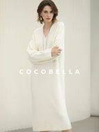 COCOBELLA Cozy Acrylic Wool Knit V Neck Drop Shoulder H Line Straight Commuter Dresses