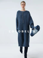 COCOBELLA Cozy Alpaca Blend Knit Vintage Boatneck H Fit Rolled Hem Long Sleeve Dresses