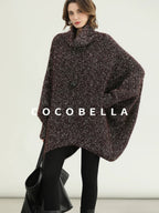 COCOBELLA Cozy High Neck Thick Knit Pullover Loose Batwing Office Midi Multicolor Dresses