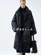 COCOBELLA Cozy Knit Office H Lantern Sleeve High Neck Loose Waist Midnight Blue Dresses